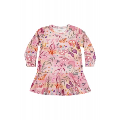  Vestido Manga Longa Cogumelos - Rosa